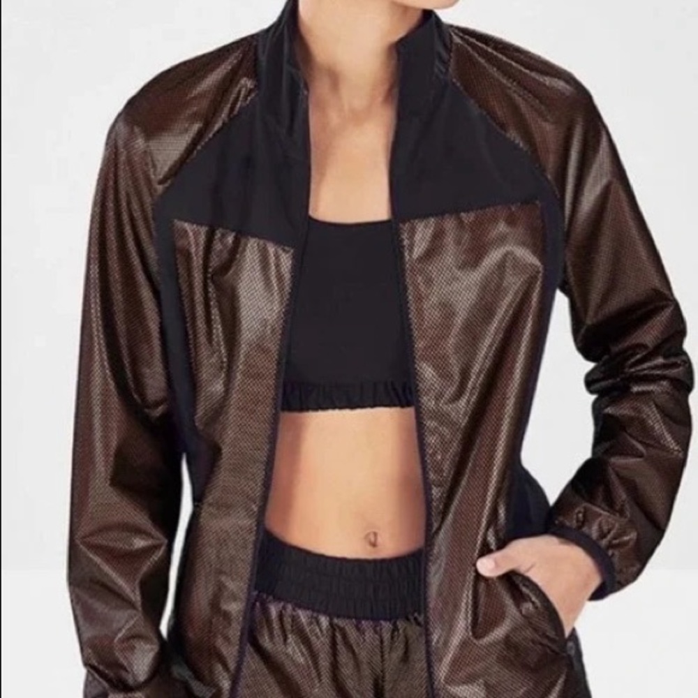 Fabletics Demi Lovato Afina Black & Metallic Long Sleeve Full Zip Jacket